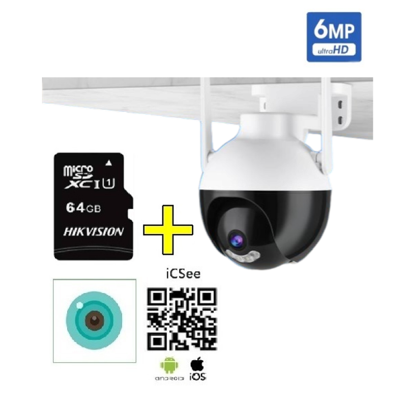 КОМПЛЕКТ + КАРТА 64GB IP КАМЕРА 6MP ICSEE Smart Sphere 4LED WIFI охранителна камера