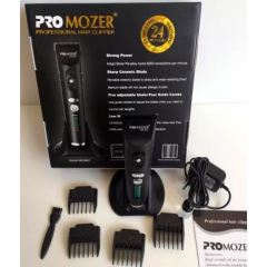Професионална машинка за подстригване ProMozer MZ-9821, Безжична, 5 приставки, Черен