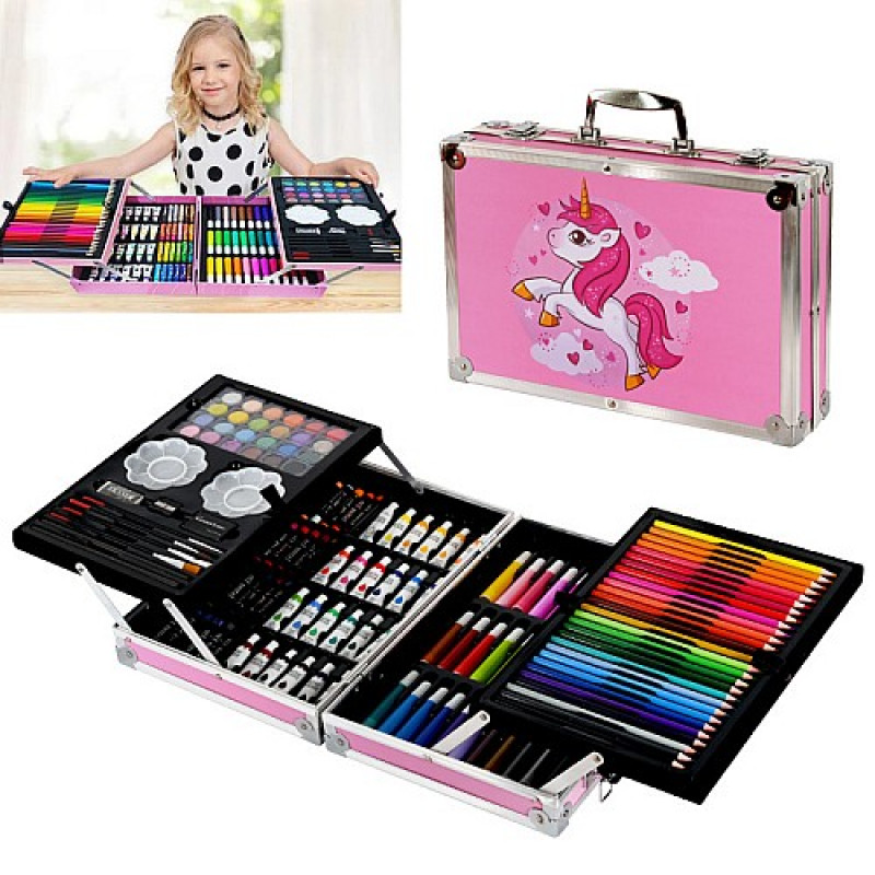 Комплект за рисуване и оцветяване в метален куфар /145 части/