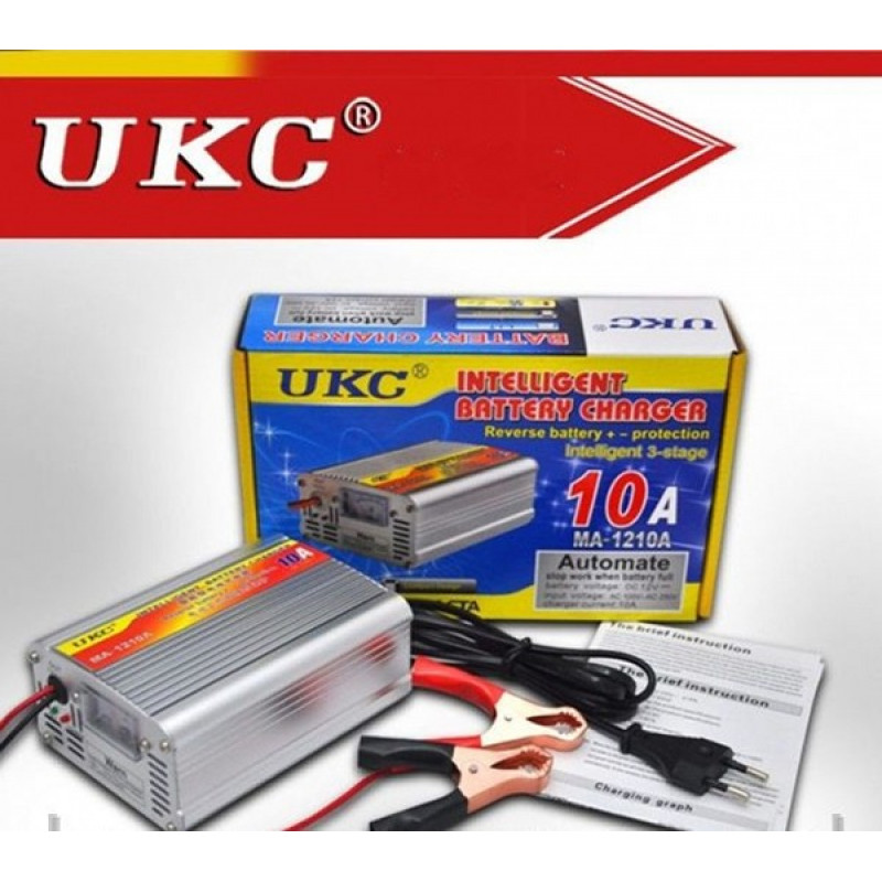 10А UKC импулсно зарядно за акумулатор за коли, камиони,бусове и др.