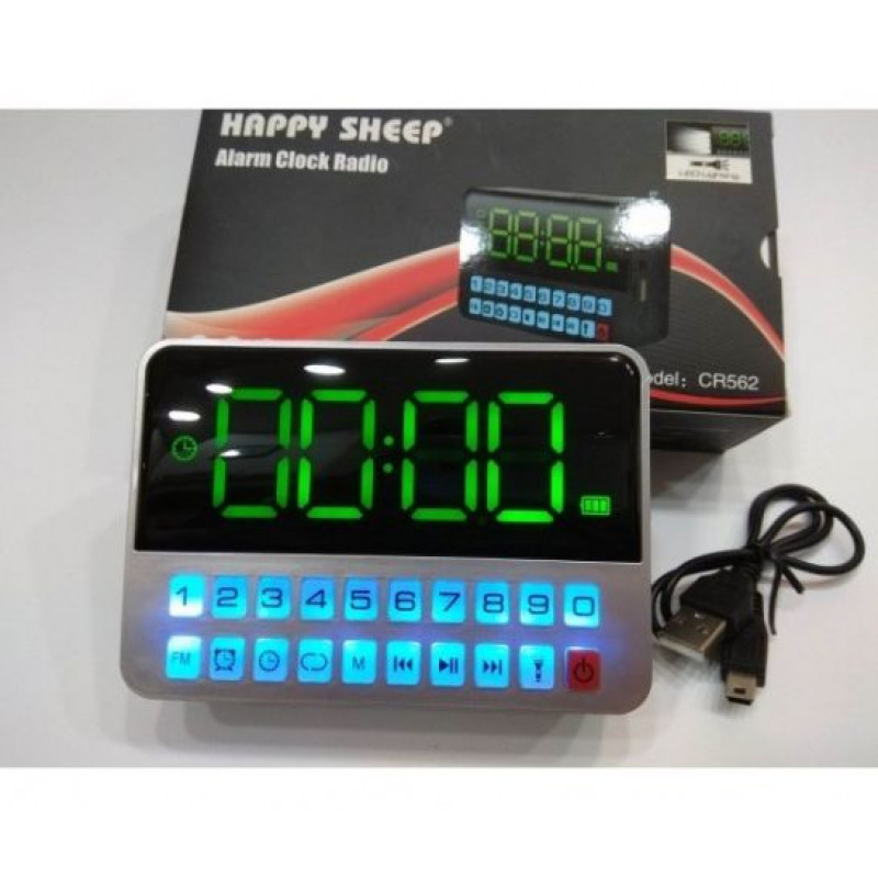 Акумулаторен часовник Happy Sheep модел CR562 с голям дисплей ,USB и FM Радио