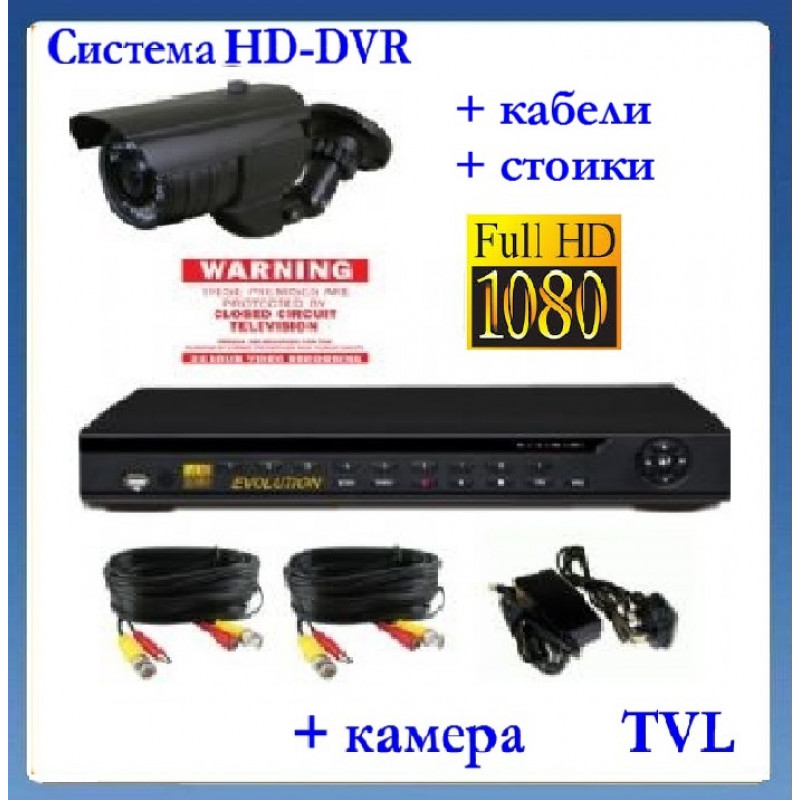 Sony 1800tvl с нощно виждане + 4 канален DVR D1 - пълен пакет за видеонаблюдение